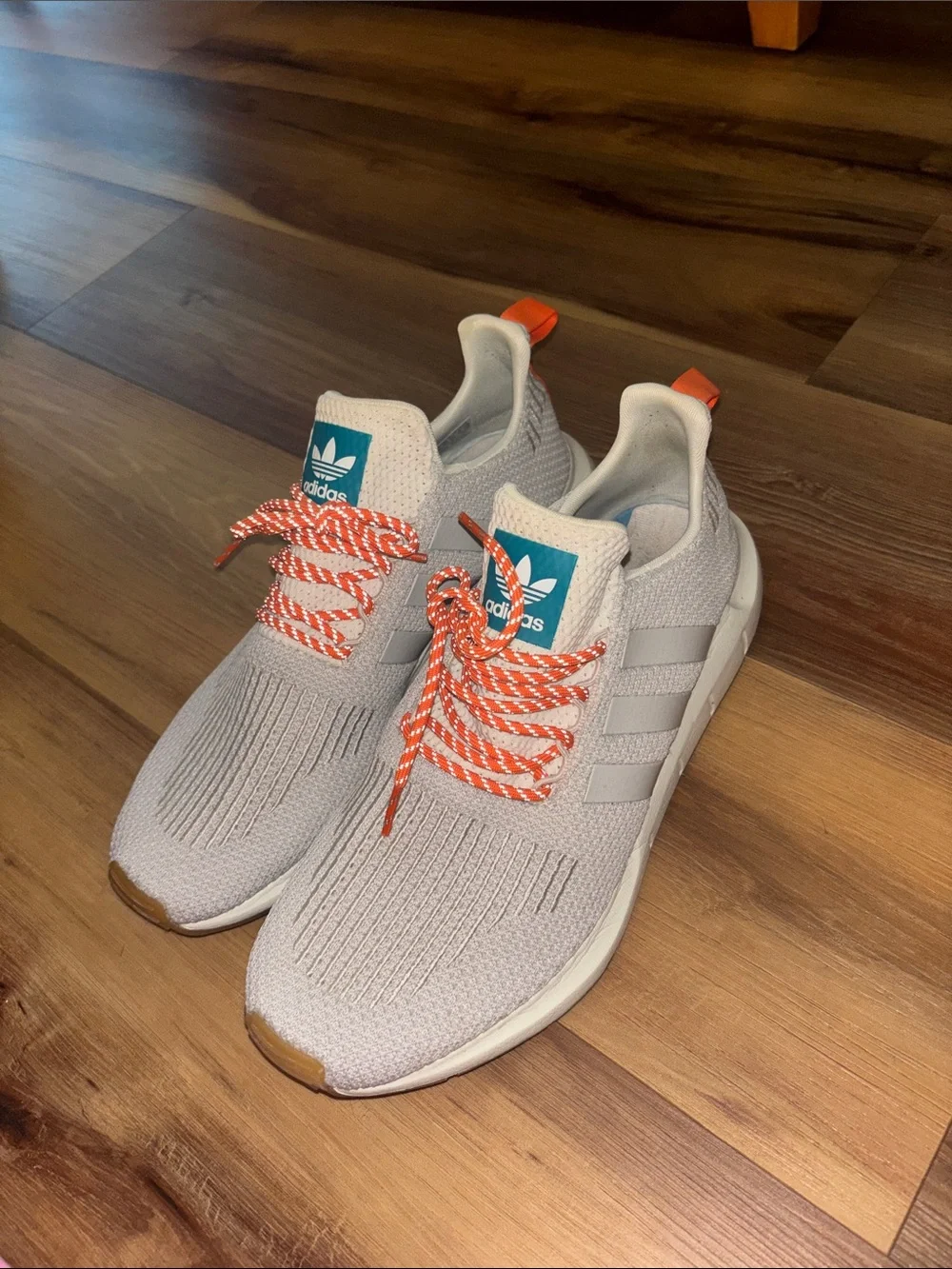 adidas Light Gray Knit Sneakers with Orange Accents